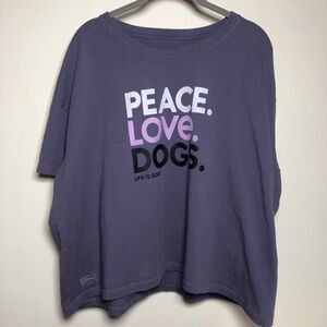 Life Is Good Womens T Shirt Peace Love Dogs XXL Purple